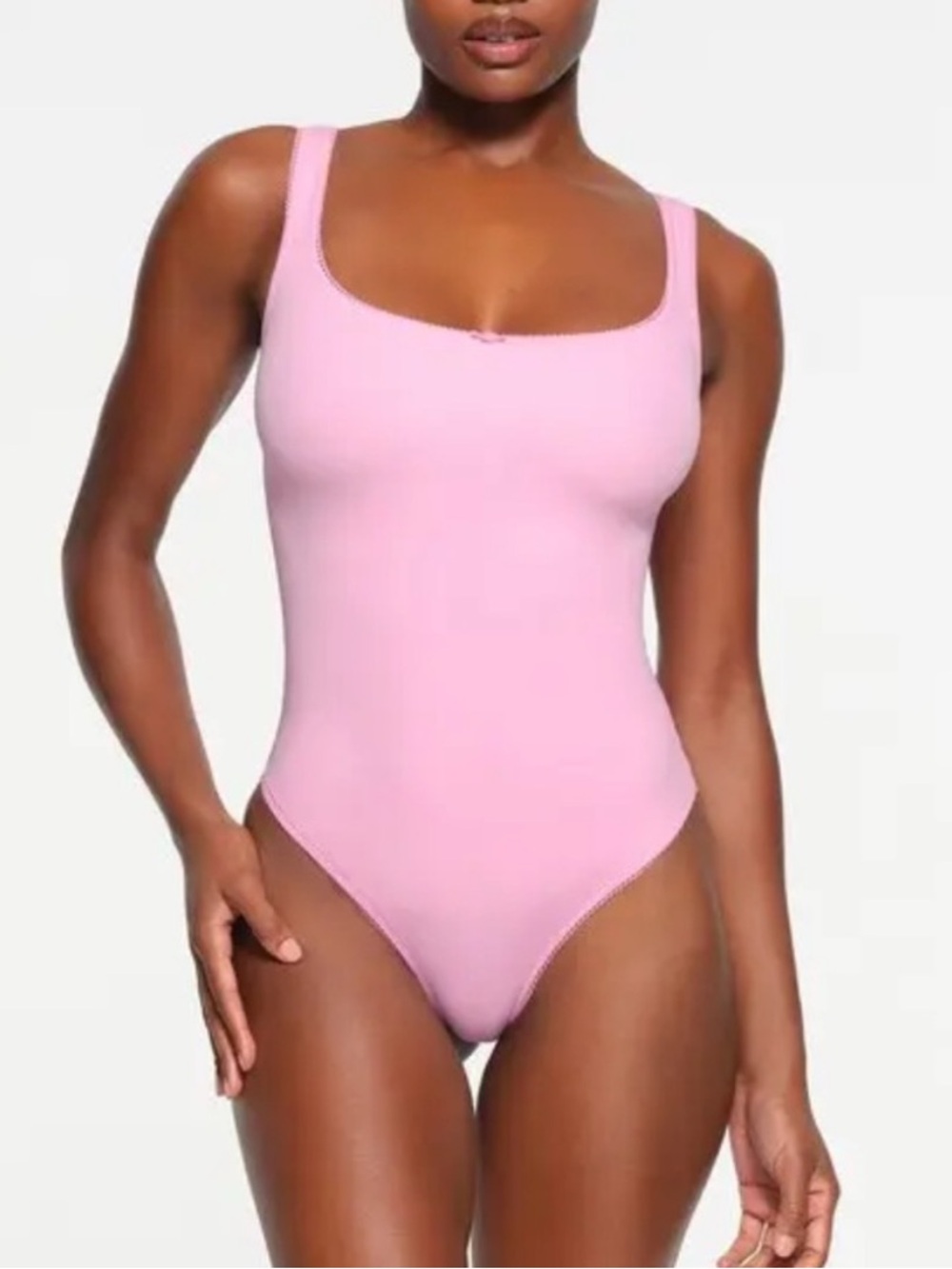 Skims NWT new fits everybody picot trim square neck bodysuit bubblegum pink med